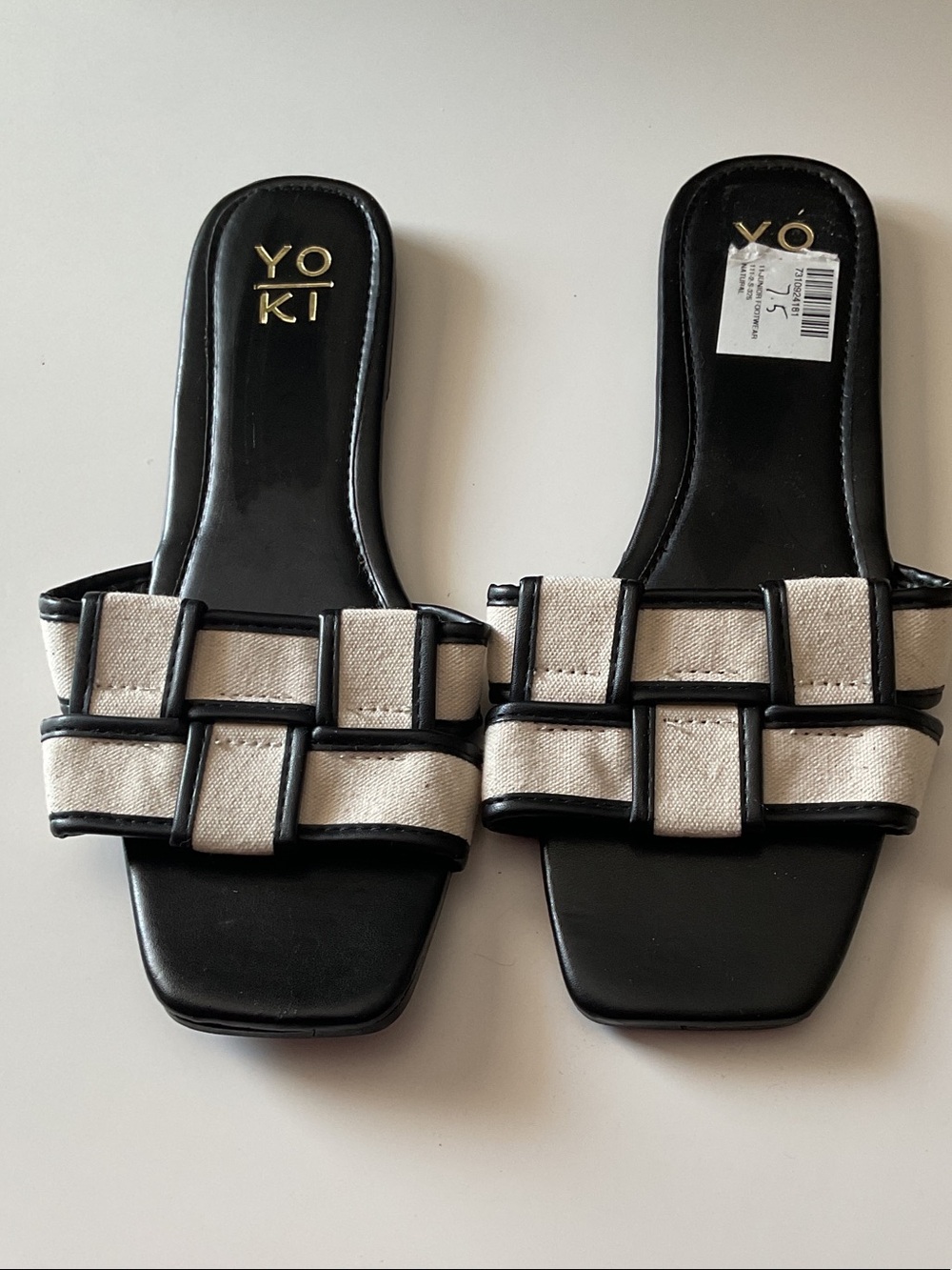 Yoki Black and Cream Woven Slide Mules